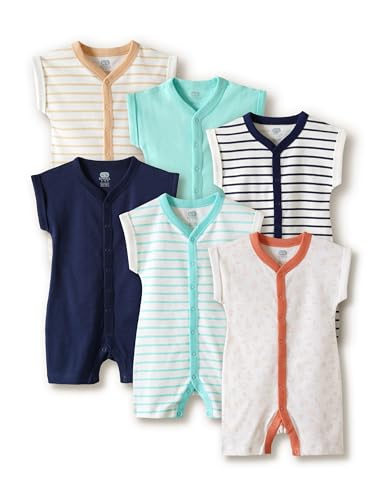 Image of Amazon Brand - Symbol Unisex 100% Cotton Half Sleeve Baby Rompers (Available in Pack of 3 & 6)