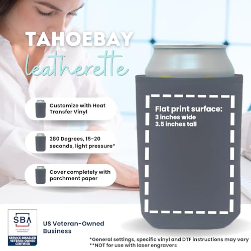 Image of TahoeBay Leatherette Can Cooler Sleeves in Bulk, 12-Pack, Gray | Blank Faux Leather, Plain Neoprene Beer Coolers for 12 oz Cans, Blanks for Heat Transfer Vinyl, Groomsmen Gifts, Party Favors