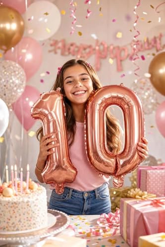 Image of Number 10 Balloon Foil Mylar Balloons for Birthday Party Decoration (Rose Gold, 16 Inch)