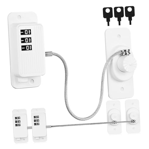 Totority 3個暗証式冷蔵庫ロック キャビネット保護用 ドアや引き出しに取り付け可能 錆びにくい鋼線補強ストラップ付き