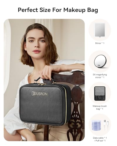 Jusron MR0015 Travel Makeup Bag Cosmetic Bag Makeup Organizer Bag With Lighted Mirror 3 Color Scenarios Adjustable Brightness, Waterproof Makeup Train Case thumb #5