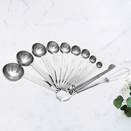 Colheres medidoras de aço inoxidável YARNOW com cabo longo para uso seco ou líquido, 11 peças