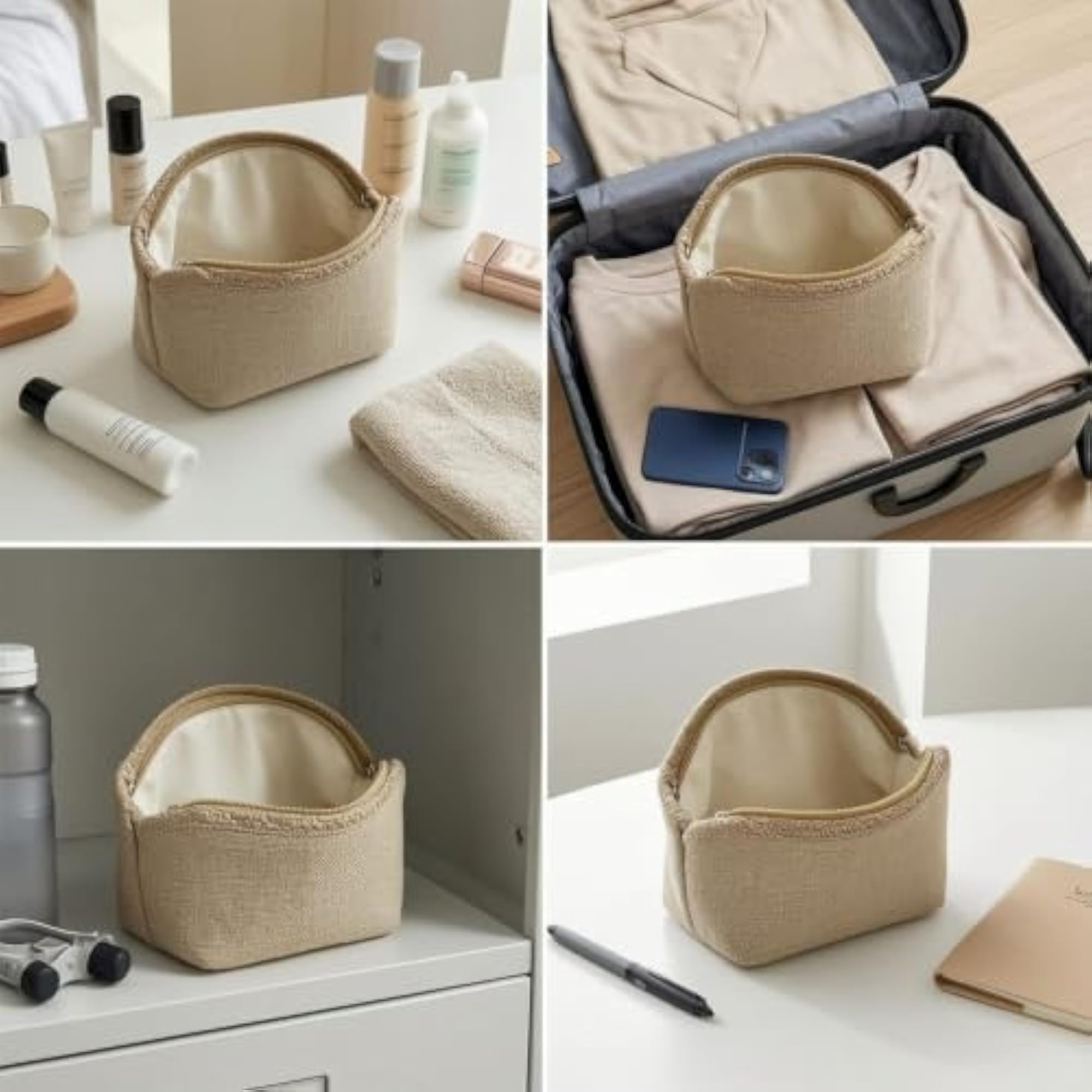 Textured Tweed Pouch with Zipper, Compact Makeup Bag
