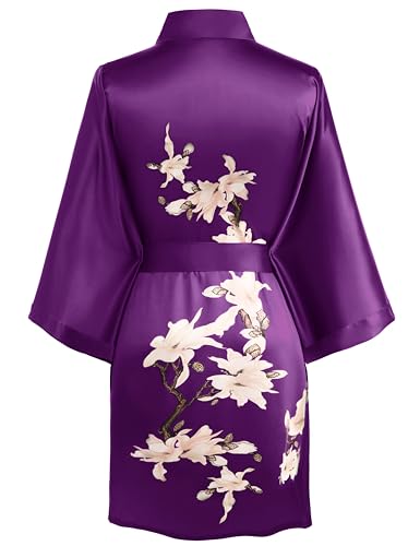Image of BABEYOND Kimono Robe Cover up Short Satin Floral Silky Kimono Blouse Loose Bachelorette Party Robe