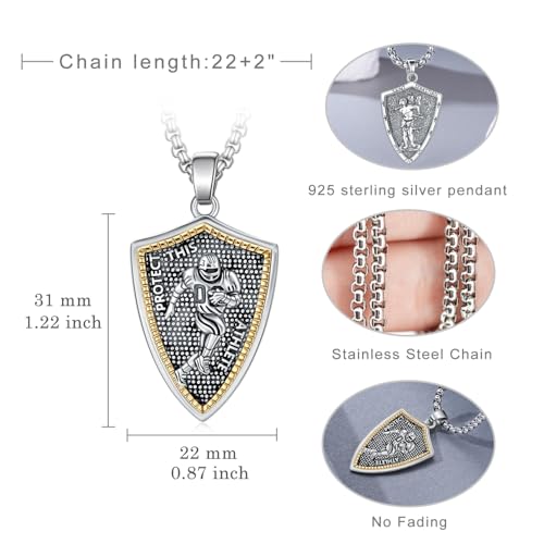 925 Sterling Silver Football St. Sebastian Necklace - Football Gifts Necklace Patron Saint of Athletes Pendant - Sports Religious Jewelry for Men4