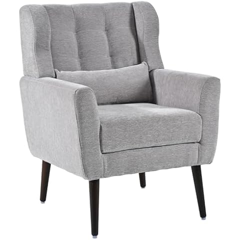 WIIS' IDEA Accent Chair, Living Room Chairs Arm Chair with Lumbar Pillow, Mid Century Modern Accent Chairs Upholstered Comfy Reading Chair for Living Room Bedroom Office, Grey Cover