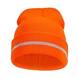 MELASA Unisex Reflective Winter Hat, High Visible Soft Safety Beanie Warm for Running Outdoor Work, Stocking Skull Caps for Men Women Teens Orange
