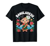 Cute Bangladesh Girl Traditional Saree with Flowers for Kids T-Shirt