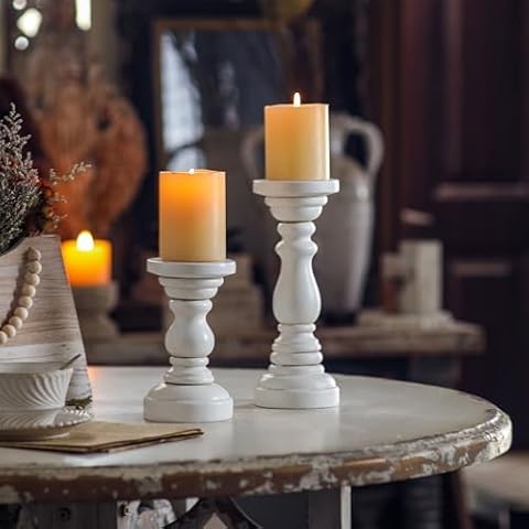 SOFE Vintage White Wood Candle Holders Set Cover
