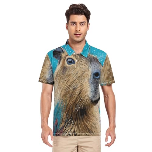 Polo de golf Capybaras bleu à manches courtes stretch et anti-odeur