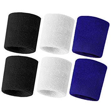 CASHWIN Blue Black and White Color Sports Wrist Band Supporter Sweat Band Set of 6 (3 Pairs) (B081XWVWSK) Amazon Price History, Amazon Price Tracker
