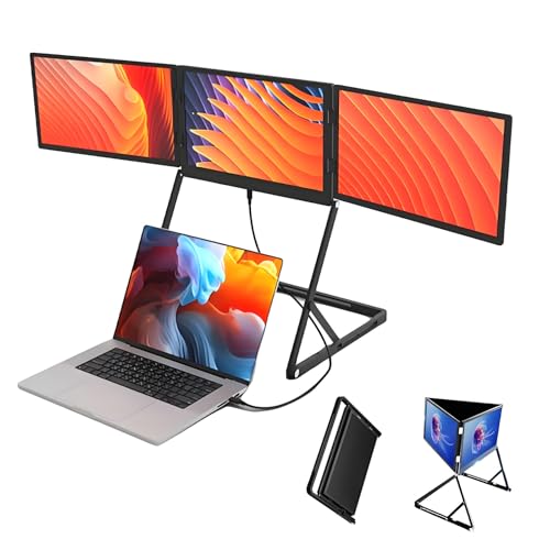 Image of Triple Screen Portable Monitor, 15.6 inchLaptop Tri-Fold Monitor, 1080p Fhd Extended Laptop Screen Extender with 360 Rotation Adjustable Viewing Angles Compatible with Windows and MAC