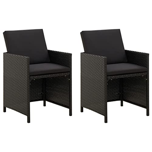 Yunovire Sillas de jardín con almohada, 2 unidades Poly Rattan Black, sillas de comedor para balcón, terraza, jardín, cómodas sillas al aire libre, diseño moderno
