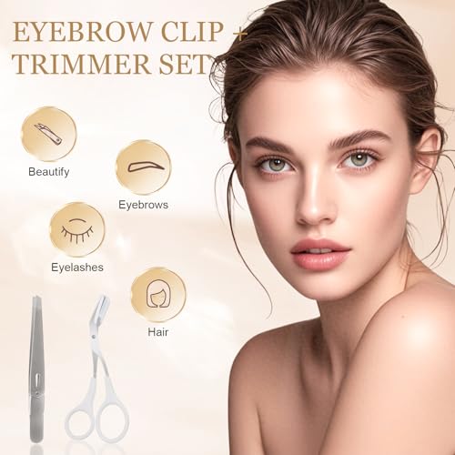 2 Stück Augenbrauen Set,Augenbrauenform-Schere und Pinzette, Augenbrauen-Kamm,Edelstahl Augenbrauentrimmer mit Kamm Pinzette,Rostfreier Stahl Pinzett für Frauen und Männer