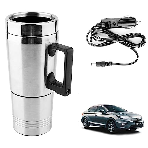 Image of Oshotto 12V Stainless Steel Car Heating Kettle /Mug, Travel Friendly electric Tea /Coffee maker Compatible with Honda City 2020-2026 (300ml)