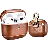 AirPod 3 Leather Case with Keychain, ICARER Genuine Leather Portable Protective Shockproof Wireless...