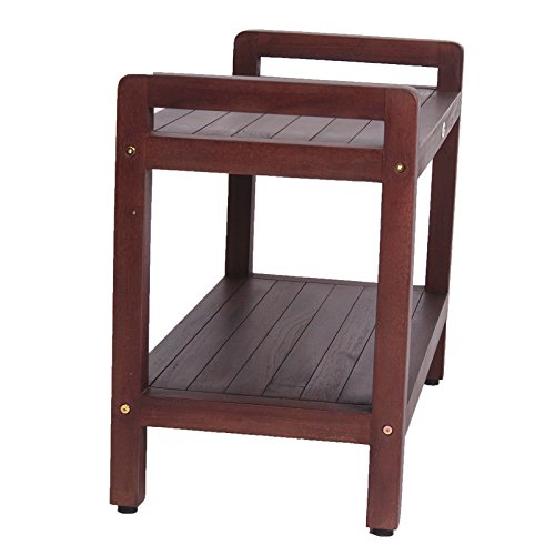 Decoteak Teak Wood Shower Bench 29" Long Eleganto Natural Wooden Seat Shower Stool With Liftaide Arms And Shelf Woodland Brown Shower Bench For Indoors And Outdoors #TOP1