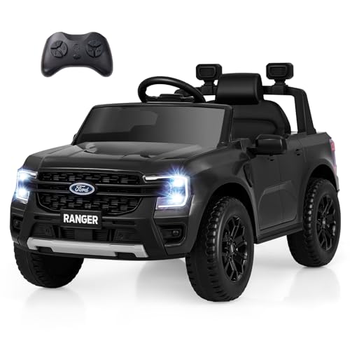 Licensed Ford Ranger Ride on Pickup Truck by INFANS, 12V Battery Powered Electric Vehicle for Kids with Remote Control, Headlight, Power Display, Bluetooth, MP3, Music, Aged 3-6 Years (Black)