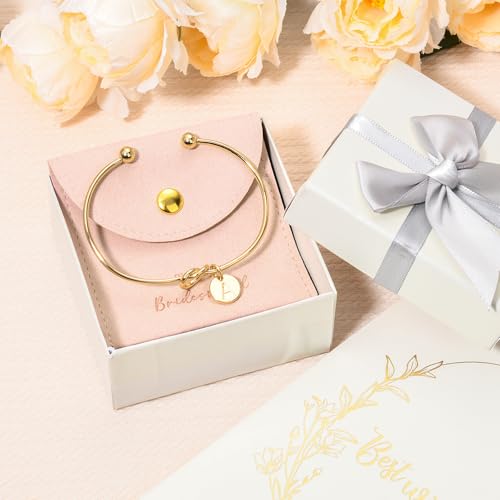 Image of Knot Bracelet Bridesmaid Gifts Initial Bracelet & Microfiber Jewelry Bags Pouch Bridesmaid Proposal Gifts for Wedding Day Bridesmaid Jewelry Bridal Party Gifts (Pink Gold R)