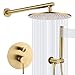 TRUSTMI 12 inch Round Bathroom Luxury Rain Mixer Combo Set Wall Mounted Rainfall Shower Head System Brushed Gold, (Contain Faucet Rough-in Valve Body and Trim)