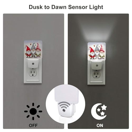 Image of Gnomes Christmas LED Plug-in Night Light 2-Pack, Auto Sensor Retro Postcard Nightlights Set of 2 for Bedroom Bathroom Hallway