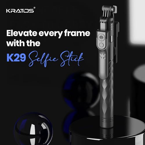 Image of Kratos 69 Inch Tripod Stand for Phone with 360 Rotating Pan Handle, Extendable 3-Leg Tripod with Bluetooth Selfie Stick for Video Shooting, Travel, Compatible with iPhone, GoPro, Smartphones