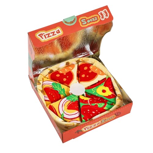 Lustige Pizza Socken Box Herren Damen Papa Jungen-Geschenke für Männer Bunte Lustig Witzige Verrückte Vatertagsgeschenk Socken Mit Motiv Ostern Geschenkideen Weihnachten Geburtstagsgeschenk - 4 Paar