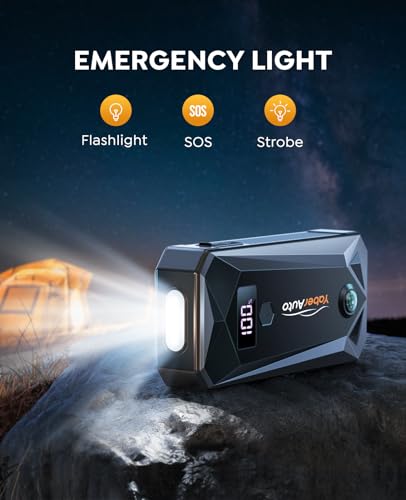 YaberAuto 3000A Car Battery Jump Starter for 9.0L Gas/8.0L Diesel Engines, Portable Car Jump Starter Battery Pack, 12V Jump Box Car Battery Jumper with Extended Jumper Cables, Fast Charge, Lights - Thumbnail 4