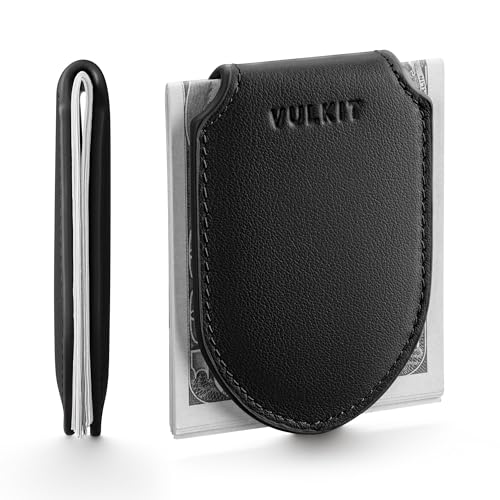 VULKIT Luxury Money Clip Genuine Leather Magnetic Closure Streamline Design Money Clip Wallet, Holds Up to 20 Bills
