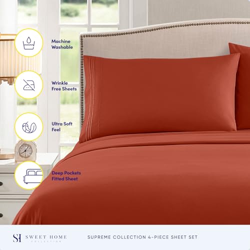 Image of Full Size Sheet Sets - Breathable Luxury Sheets with Full Elastic & Secure Corner Straps Built In - 1800 Supreme Collection Extra Soft Deep Pocket Bedding Set, Sheet Set, Full, Rust