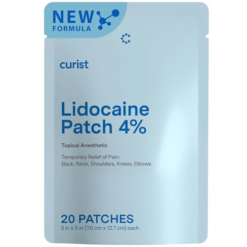 Curist Lidocaine Patches Maximum Strength with Curcumin - Numbing Topical Pain Relief for Back Relief, Neck Relief, & Sore Muscle Relief (Pack of 20 Pain Patches 3'x5' 4% Lidocaine Patch) New Formula