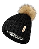 FURTALK Womens Beanie Satin Lined Knitted Beanie with Pom Winter Hat for Women Black