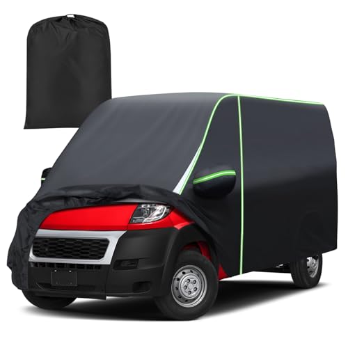 Mixsuper Liner Car Cover for Ram ProMaster 2014-2022, Waterproof Car Cover Accessories for ProMaster with Zipper Door, Windproof Straps, Reflective Strips, Anti-UV, All Weather