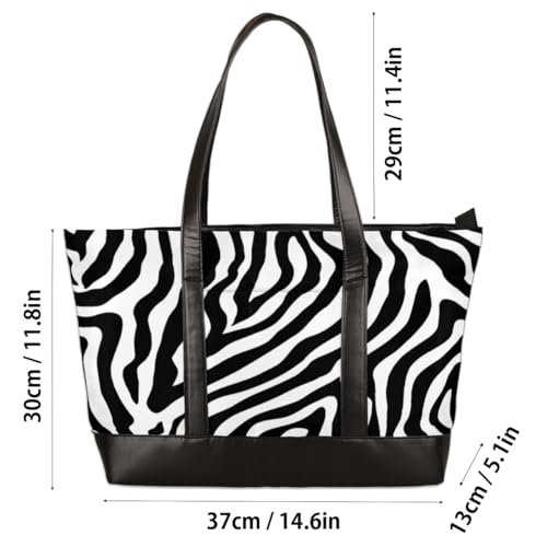 Large Tote Bag for Women Travel Beach Shoulder Bag with Zipper 15.6'' Laptop Bag Lightweight Tote Handbag Zebra Pattern3