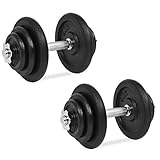 Incluye ocho discos de peso de 2,5 kg, cuatro discos de peso de 1,25 kg dos barras de mancuernas de 2,25 kg y tiene un peso total de alrededor de 30 kg