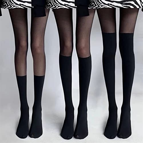 Women Fleece Lined Tights, Patchwork Fake Translucent Pantyhose, Sexy Sheer Thigh High Stockings Over Knee Leggings (Color : Calf Socks, Size : 40g-Stockings)2