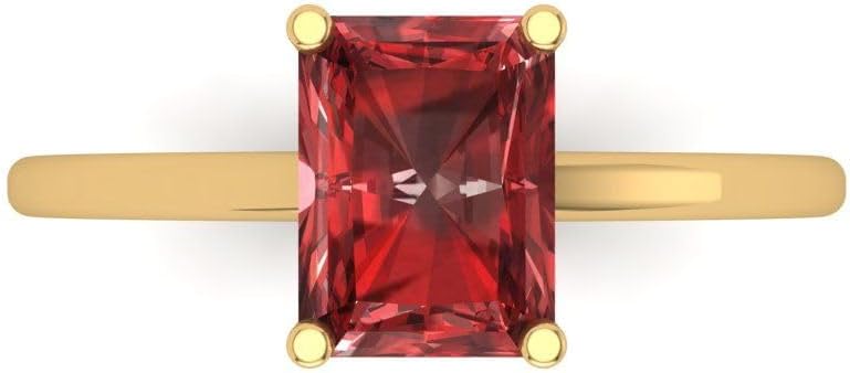 Clara Pucci 14K Solid Gold Engagement Ring for Women | 2 cttw Garnet Emerald Cut Solitaire | Real Yellow Gold Wedding Ring