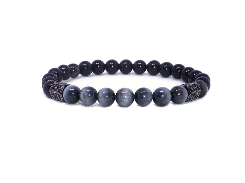 Bracelet obsidienne noire et oeil de faucon 8mm LKBEADS mixte