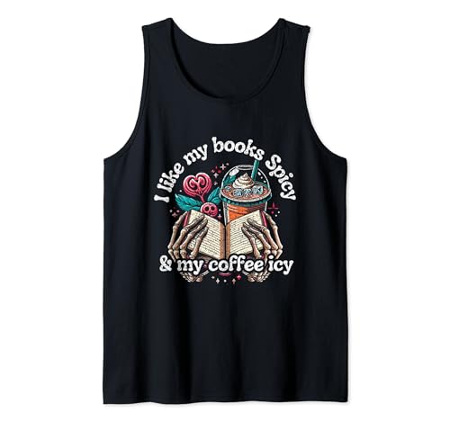 Traje de Halloween con texto en inglés "I Like My Books Spicy and My Coffee Icy" Camiseta sin Mangas