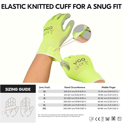 Image of Vgo... 15-Pairs Safety Work Gloves, Gardening Gloves, Polyurethane Coated, Dipping Gloves, Latex Free (Size M, Yellow, PU2103)