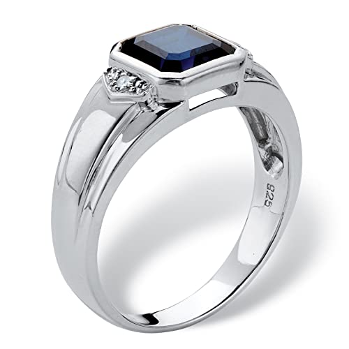 Palmbeach Jewelry Men's 10K Yellow Gold Or Platinum-Plated Silver Square Cut Created Blue Sapphire And Diamond Accent Ring Size 10 #TOP1