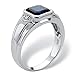 PalmBeach Men's 10K Yellow Gold or Platinum-Plated Silver Square Cut Created Blue Sapphire and Diamond Accent Ring Size 10