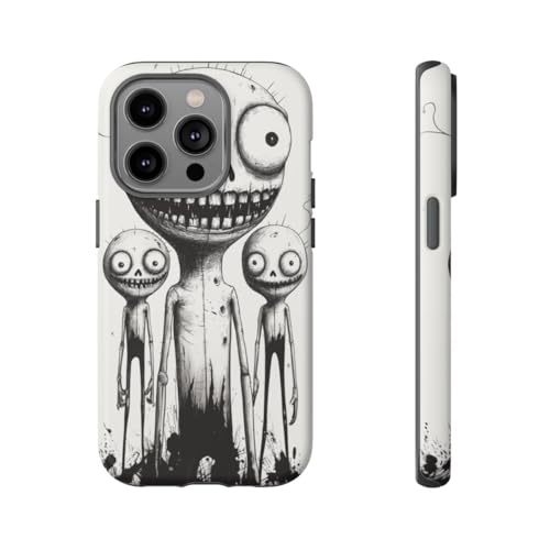 Coque rigide mate compatible iPhone 14 Pro Three Slim Monsters noir