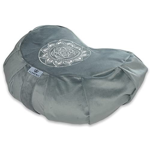 Florensi Meditation Cushion - Comfortable Floor Pillow - Traditional Crescent Meditation Pillow with Beautiful Velvet Cover - Large Floor Cushion Seating for Adults - Premium Yoga Buckwheat Bolster
