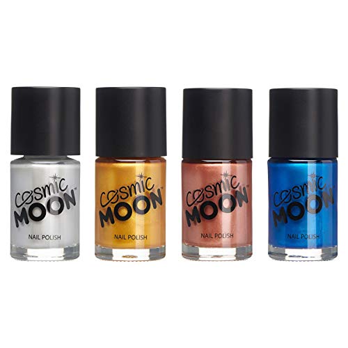Cosmic Moon - Metallic-Nagellack - 14ml - Für faszinierende Metallic-Nägel - Set mit 4 Farben - Enthält: Silber, Gold, Roségold, Blau Cover