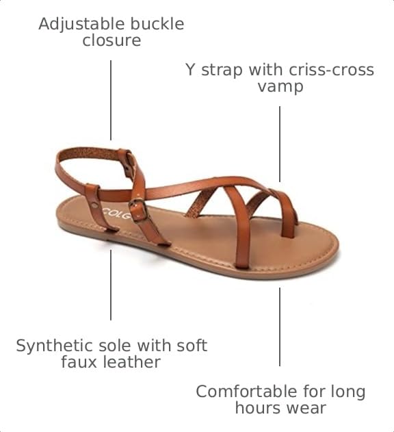Image of Colgo Women's Summer Strappy Flat Sandals, Adjustable Casual Fisherman Sandal with Open Toe Slingback Gladiator Sandals