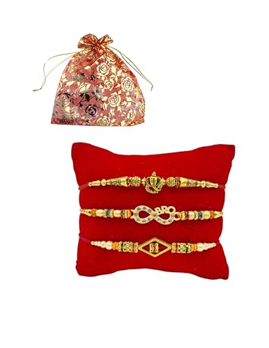 Arvnika Rakhi for brother, stylish Bracelet, Lord Ganesha with brother, Multicolor stones, Raksha Bandhan Rakhi Gift Wrist bands for loving Sibling/Brother, Sister, Father, family, Set of 3