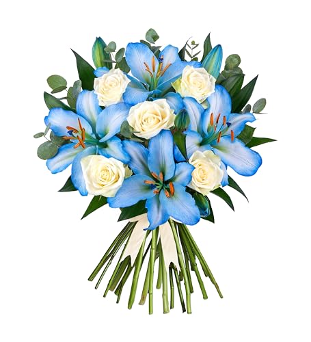 Hand-Arranged Fresh White Roses & Lilies Bouquet: Flowers delivered for Birthdays & All Occasions!