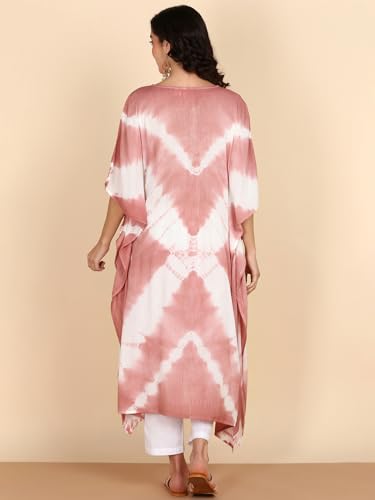 Image of Maaesa Women Handcrafted Tie & Dye Rayon Crepe Kaftan Dress | Casual Wear | Flowy Kaftan Style | Lightweight & Breathable Fabric