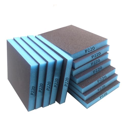 12 Pièces Papier de Verre 220 Grain Eponge Abrasive Double Face Mince Bleu, Papier à Poncer Humide et Sec Flexible pour Ponçage Fin de Carrosserie Auto, Meubles en Bois, Métal, Placo et Artisanat